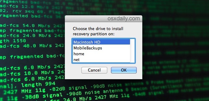 Install Os X Recovery Partition